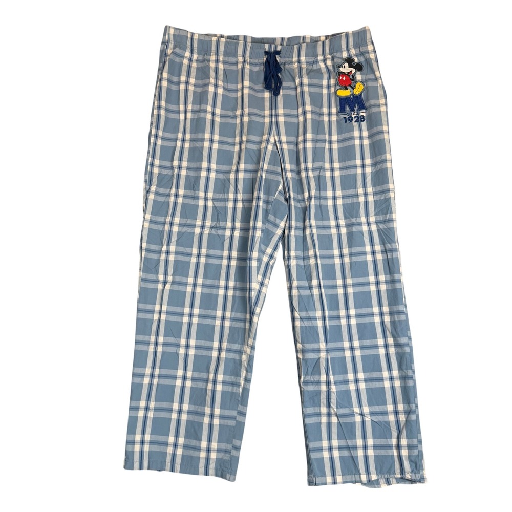 Disney Store Mickey Mouse Blue Plaid Pajama Pants Mens 2XL Embroidered 1928 PJ